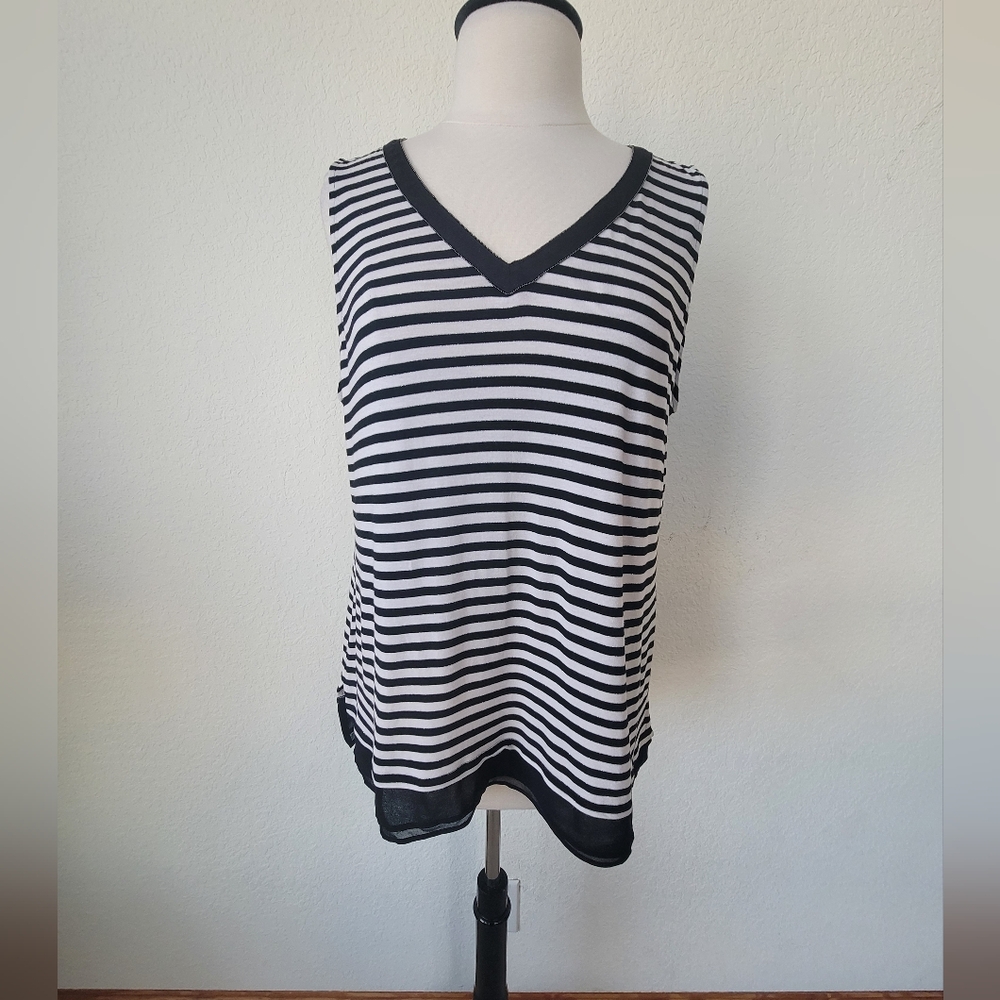 White House Black Market Black and White Striped Tank Top